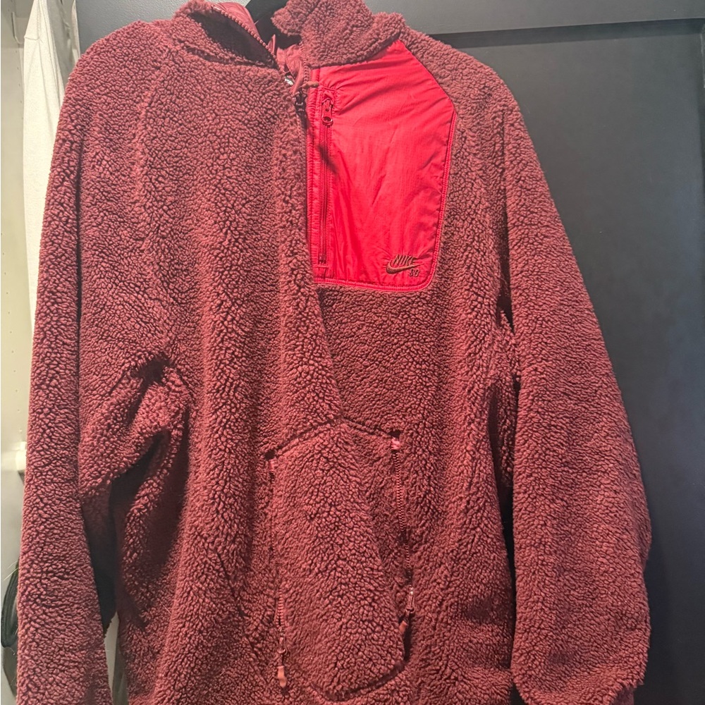Nike Maroon Sherpa Fleece with Red Pocket